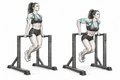 Realistic exercise illustration of Dip thumbnail highlighting Chest, Triceps, Front shoulders.